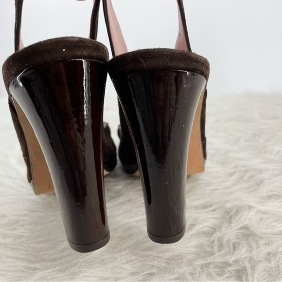 Isaac‎ Mizrahi Brown suede Slingbacks Made In Italy Pumps peep toe Sz 8 - Picture 6 of 8